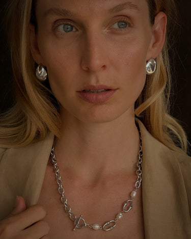 MARGOT FRESH WATER PEARL CHAIN NECKLACE PLATINUM SILVER